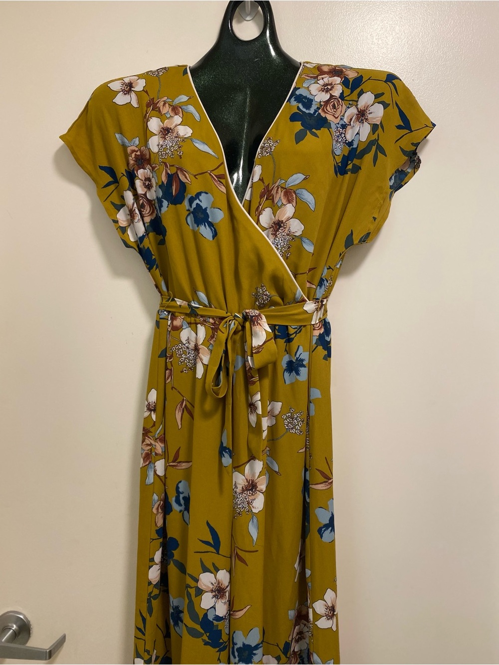 Leith Mustard Yellow Floral Wrap Jumpsuit